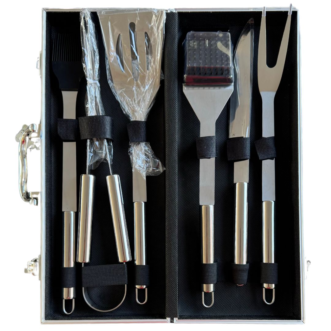 Kit parrillero con estuche de aluminio 6 utensilios