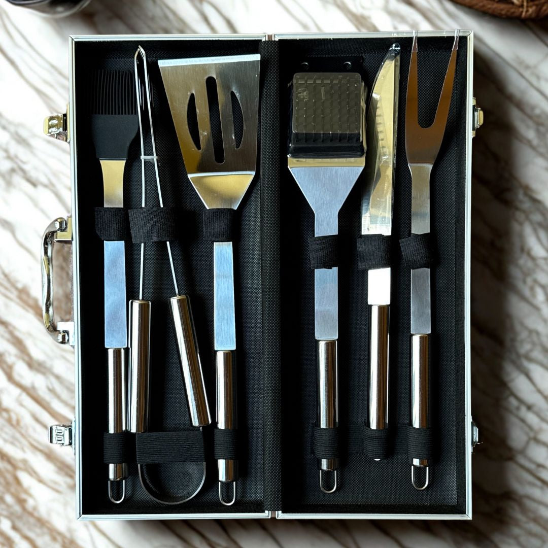 Kit parrillero con estuche de aluminio 6 utensilios